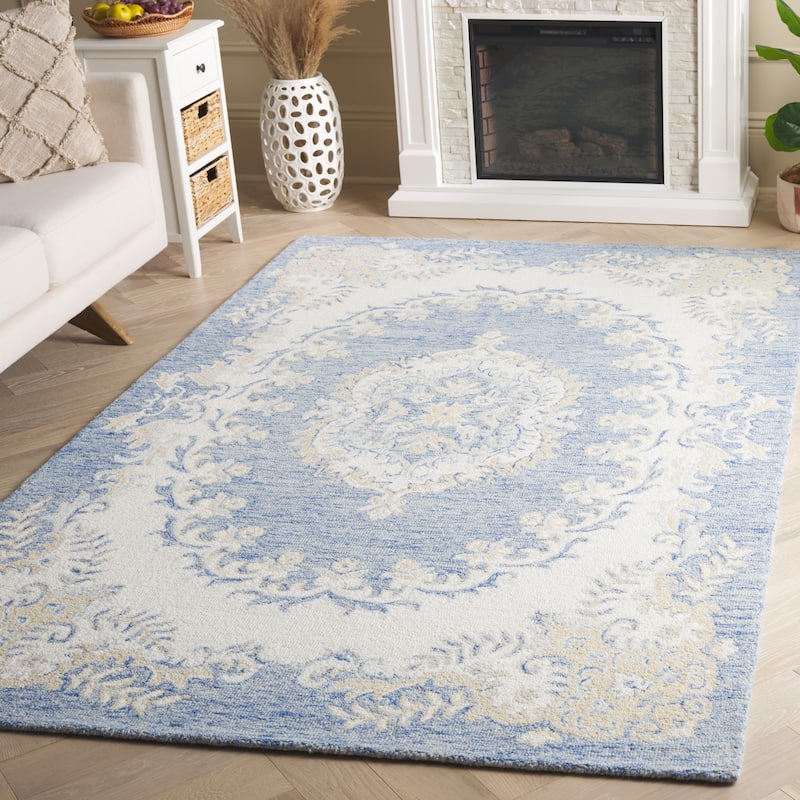 SAFAVIEH Handmade Ebony Gerta Modern & Contemporary Wool Rug - 3' x 5' - Blue/Ivory
