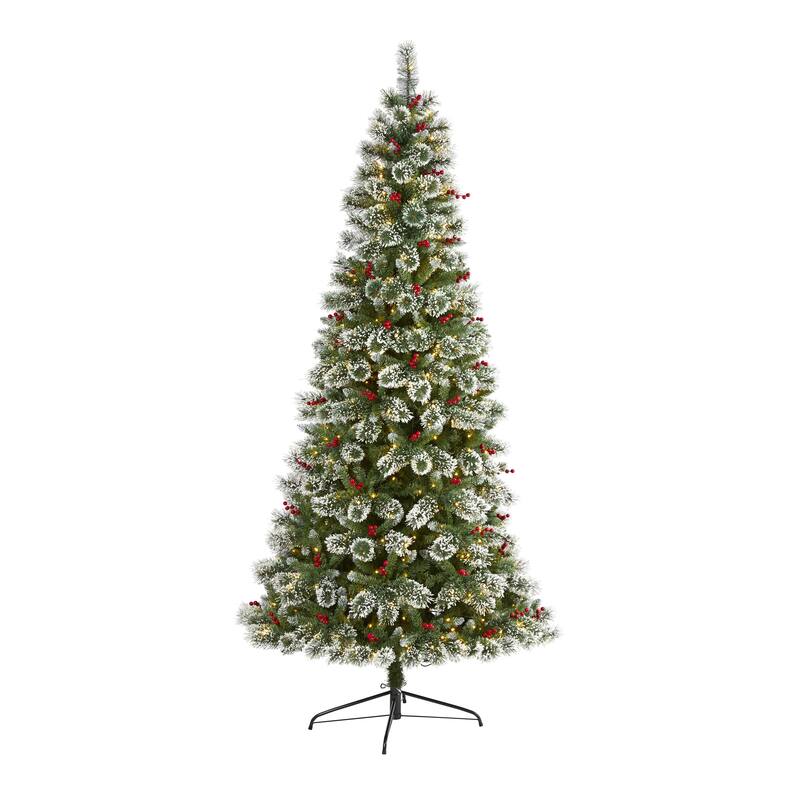 8’ Frosted Swiss Pine Berries Artificial Christmas Tree Warm Clear LED - 8 Foot