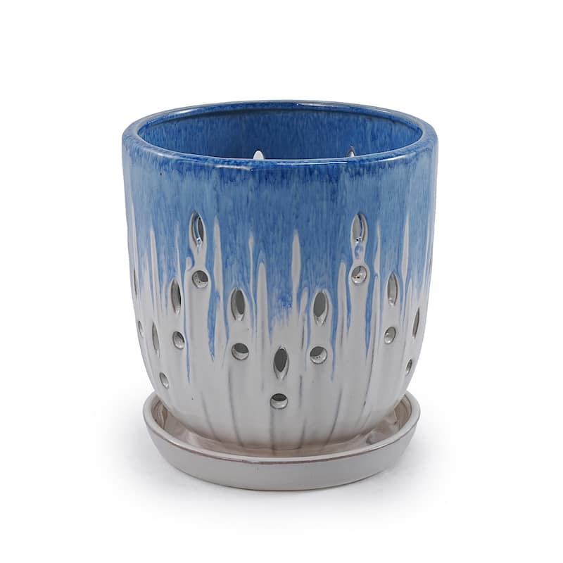 Set of 2 Ceramic Flowerpot with Drainage Hole, 8" Modern Planter for Patio, Garden, Windowsill