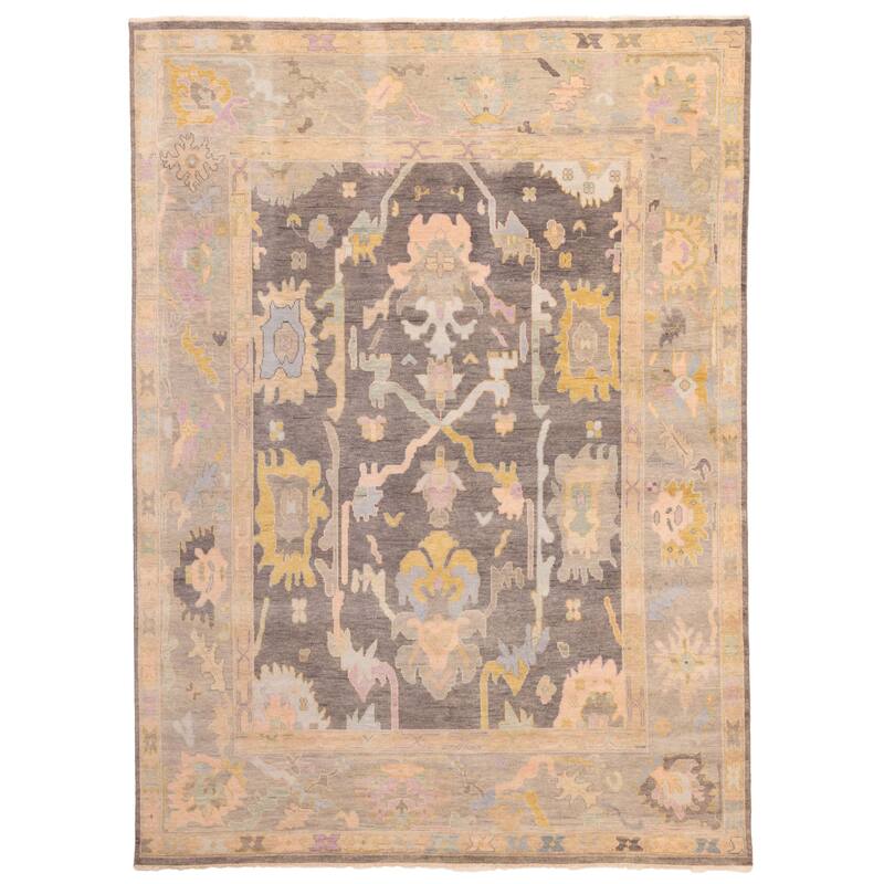 ECARPETGALLERY Hand-knotted Modern Oushak Dark Grey Wool Rug - 8'9 x 11'9