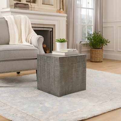 Rydan Side End Table 19 Inch Square Block Top Sandblasted Gray Mango Wood
