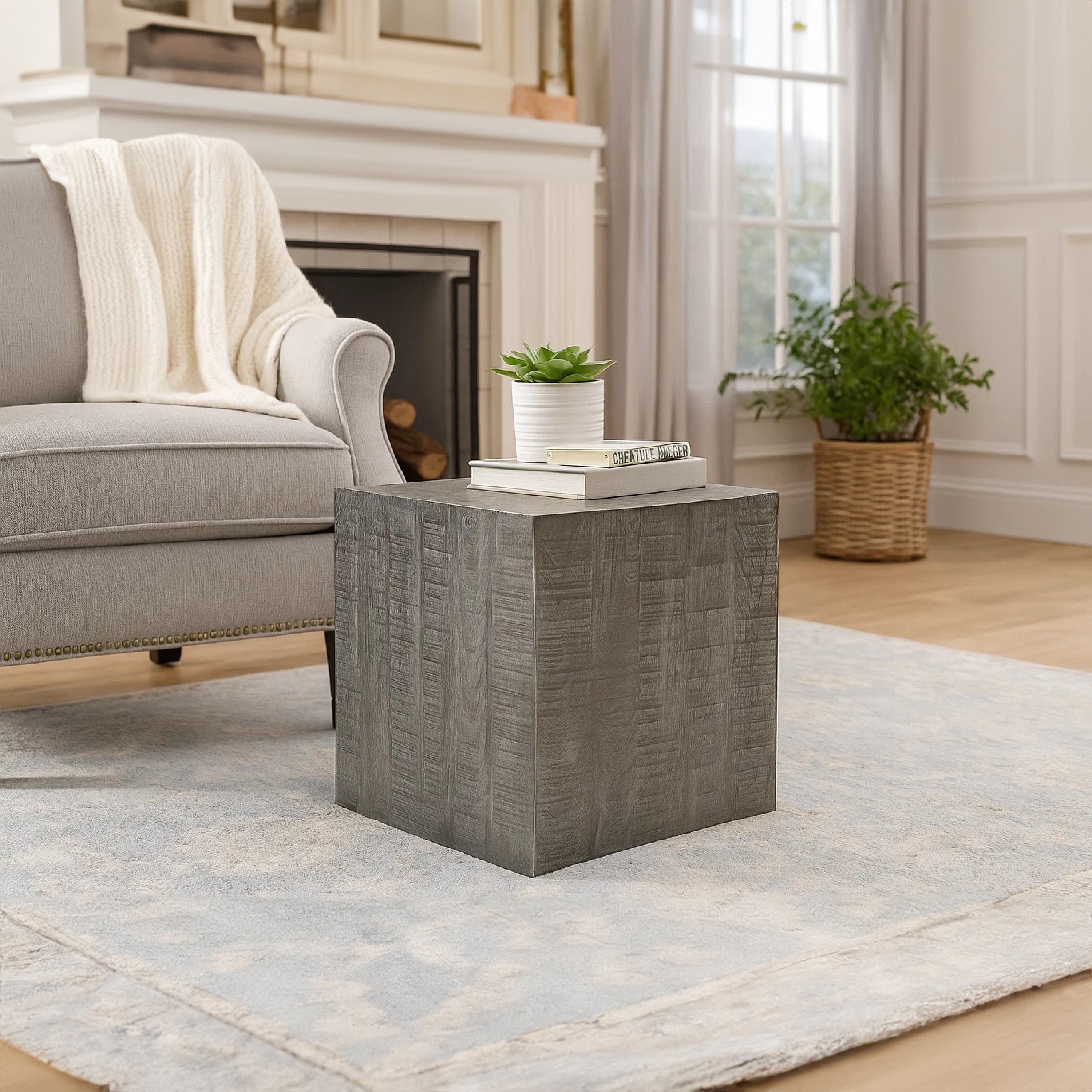 Rydan Gray Mango Wood End Table With Block Top