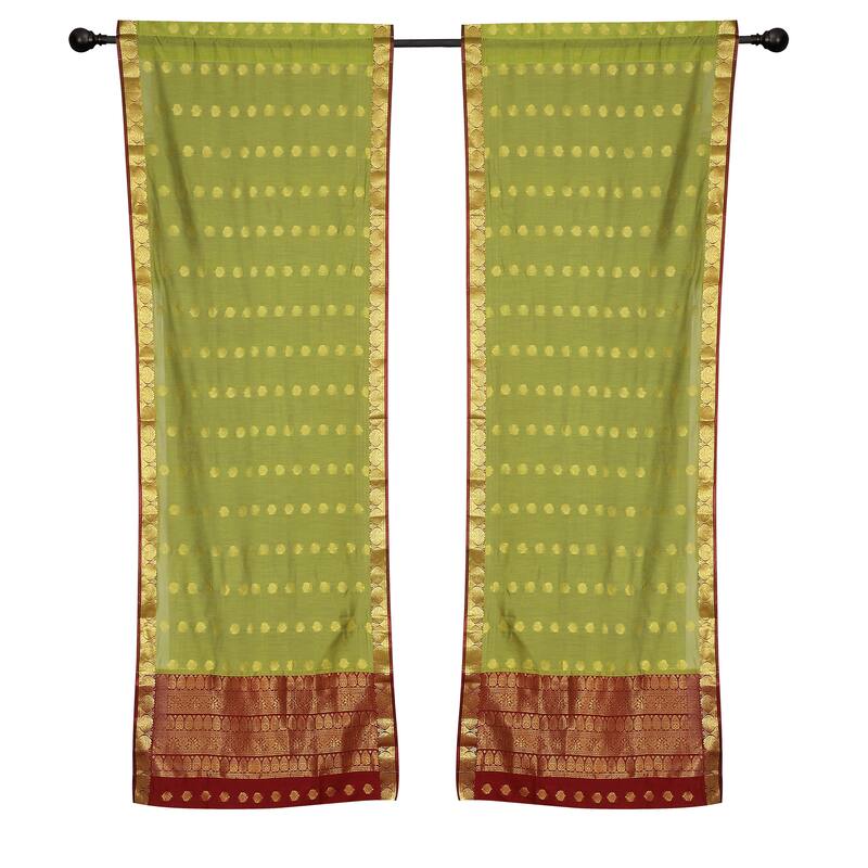 2 Green Bohemian Indian Sari Curtains Rod Pocket Living Room Window Treatment - 80" W X 120" L (Lined) - 120 Inches