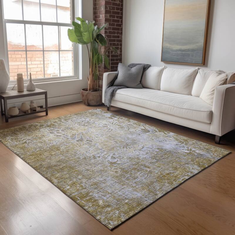 Machine Washable Indoor/ Outdoor Modern Floral Chantille Rug