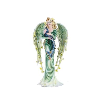 Q-Max 9.25"H Green Angel Fairy with Peacock Statue Fantasy Decoration Figurine