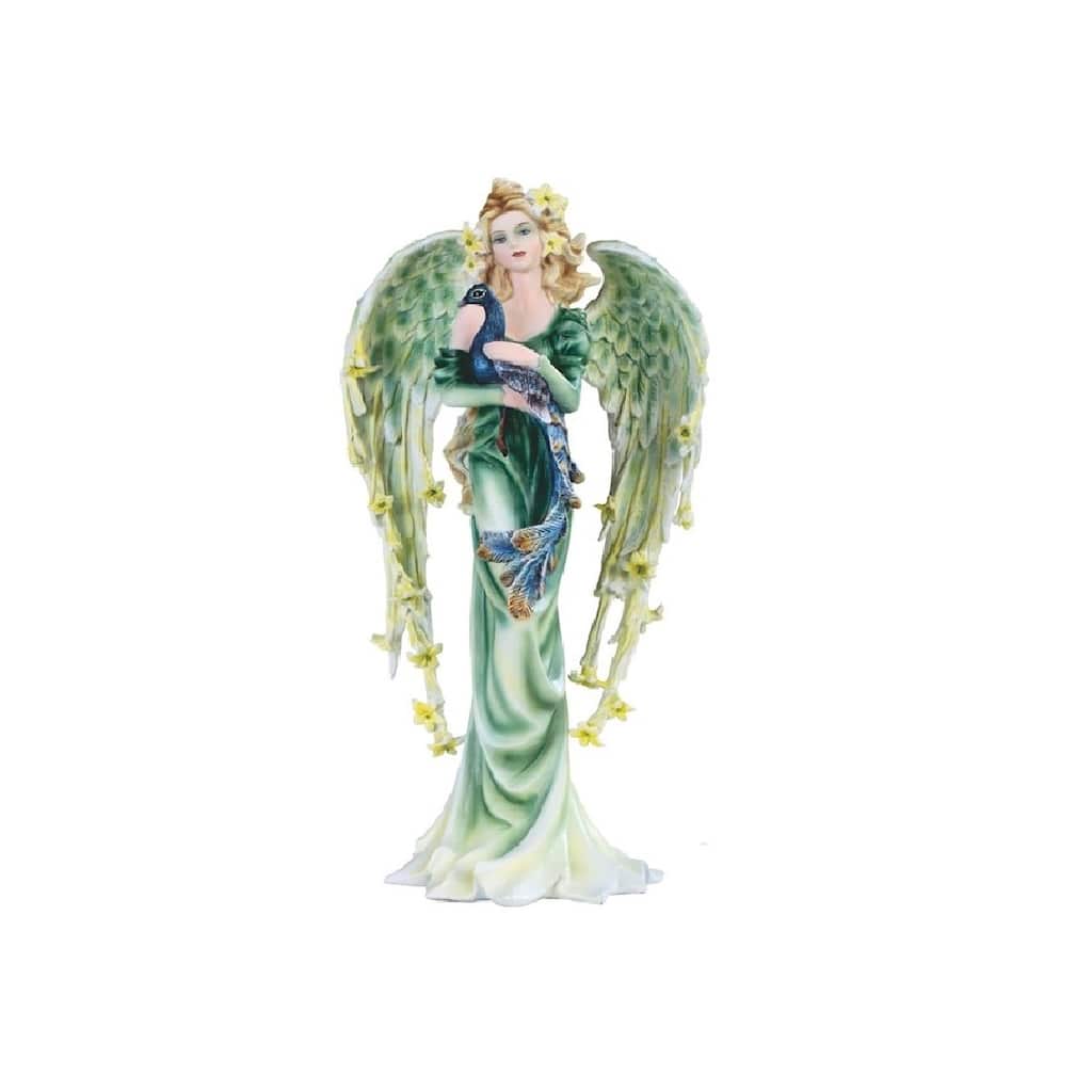 Q-Max 9.25"H Green Angel Fairy with Peacock Statue Fantasy Decoration Figurine