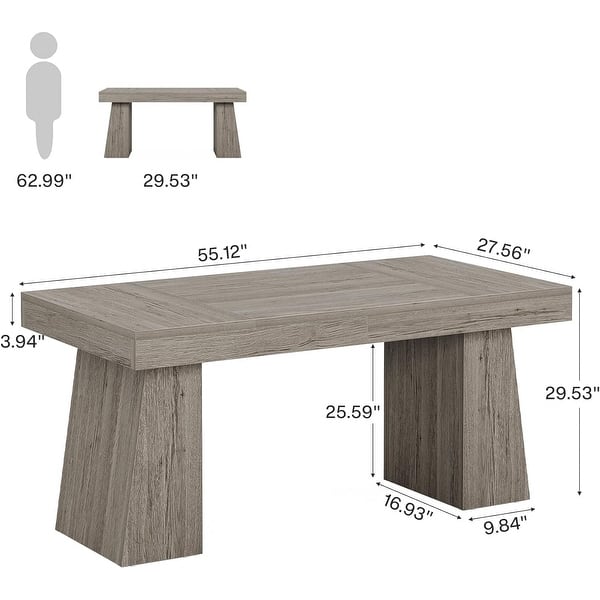 dimension image slide 2 of 4, 55 Inches Brown Wood Large Executive Desk for Home Office