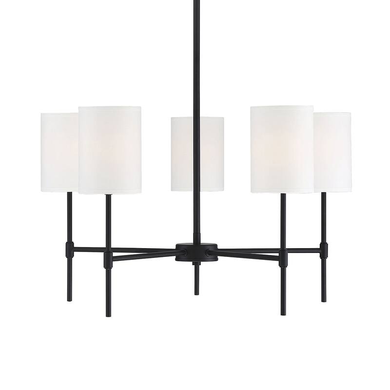 Meridian M10067 5 Light 25" Wide Drum Chandelier with a white drum - Matte Black