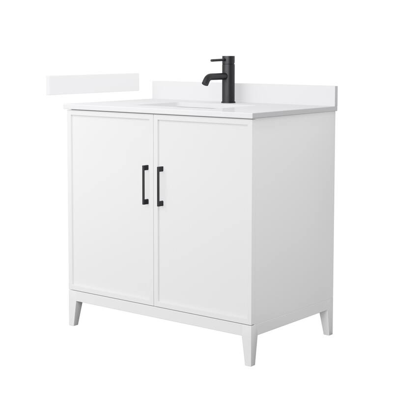 Wyndham Collection WCH717136S-VCA-UNSMXX Elan 36" Free Standing Single - White / White Cultured Marble Top / Matte Black - Painted