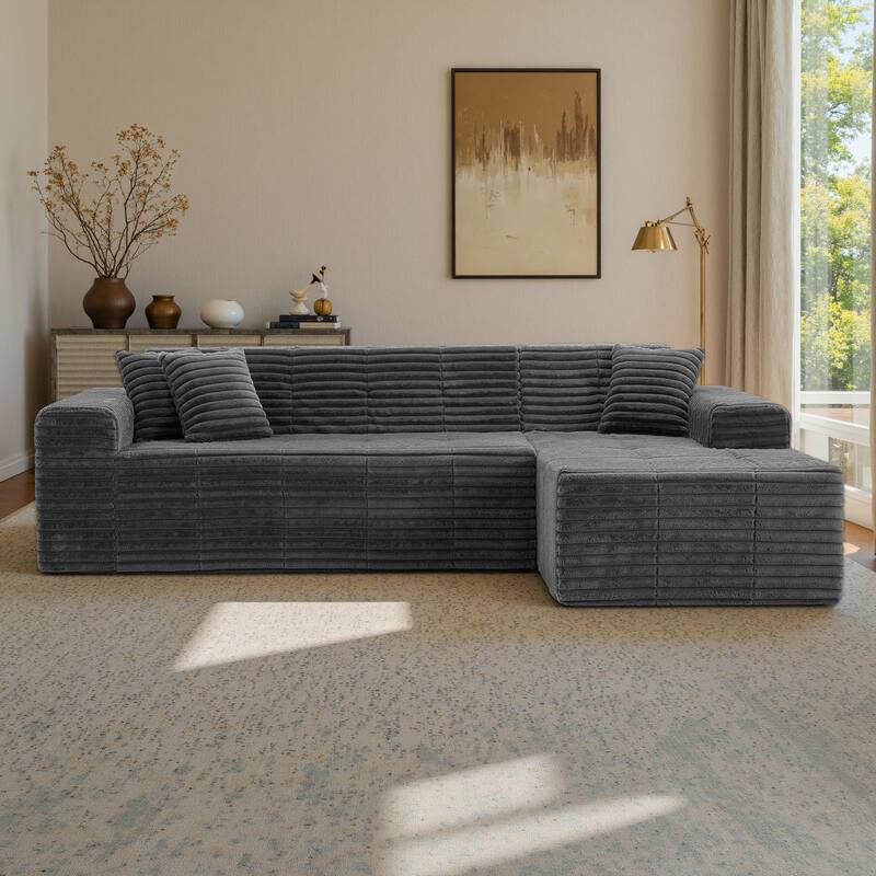 122" W No Assembly Sofa L-Shaded Sectional Modular with Chaise