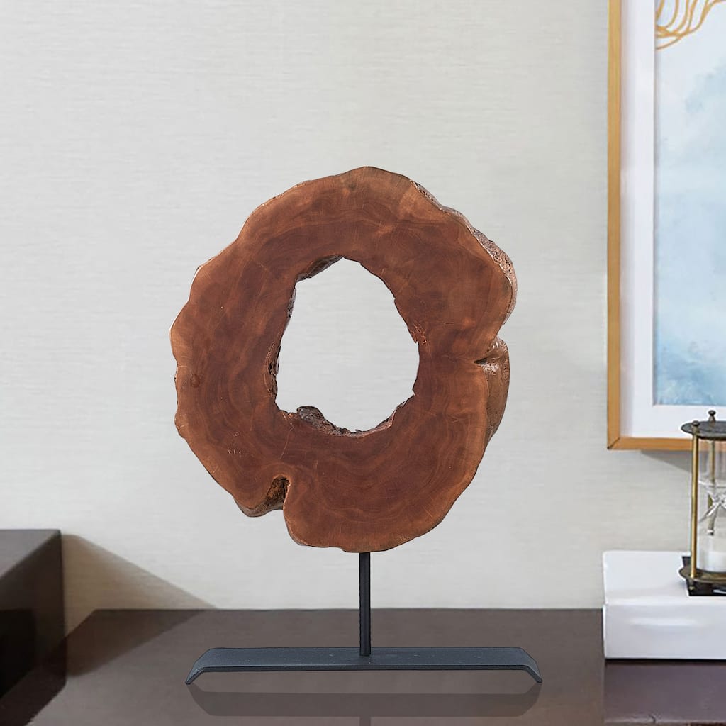 Greenage Lychee Wood Abstract Decorative Sculpture Accent Figurine - 17.7"x13.8"x1.96"