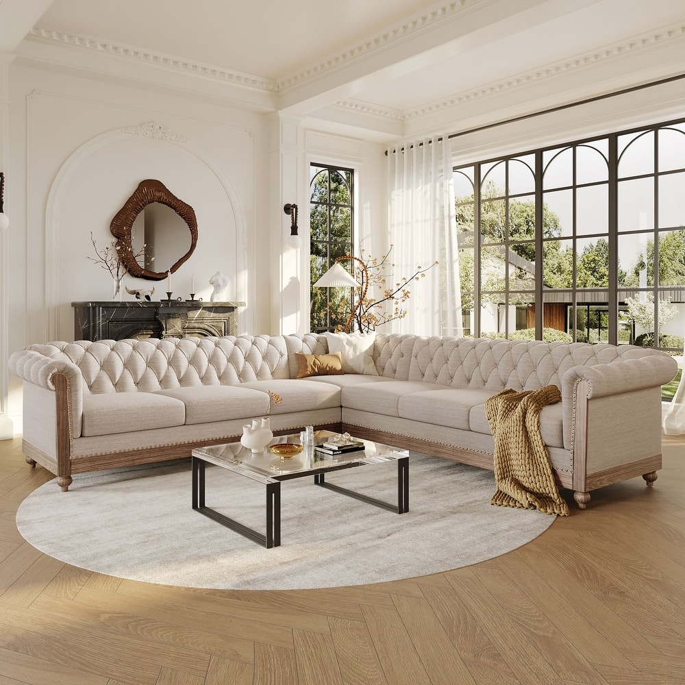 Castalia Chesterfield Tufted 7-seat Sectional Sofa by Christopher Knight Home - 114.00" L x 70.00" W x 31.50" H