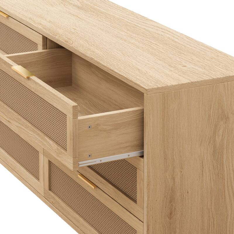 59.06" 6-Drawers Rattan Storage Cabinet Rattan Drawer with White Drawer Slides
