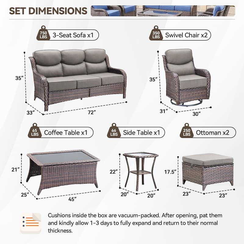 Pocassy Outdoor Patio Furniture Sofa Swivel Chairs Sets