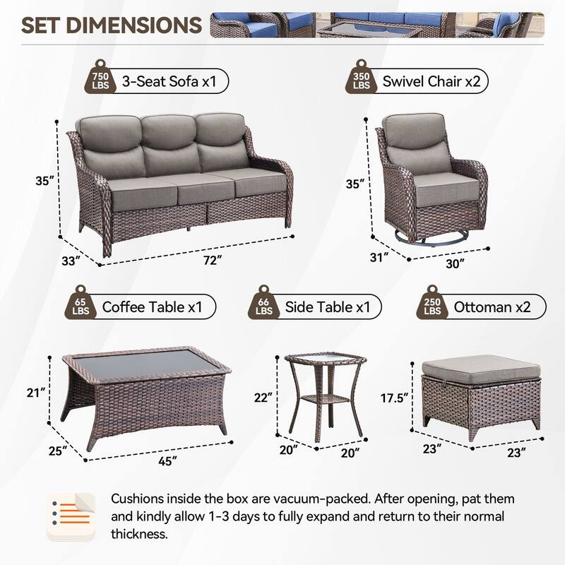 Pocassy Outdoor Sofa Patio Swivel Chairs Sets