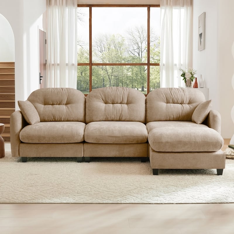 3-seat Chenille Modular Upholstered Convertible Sectional Sofa with Ottoman - Camel
