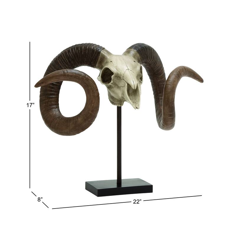 Brown Polystone Skull Ram Decorative Sculpture