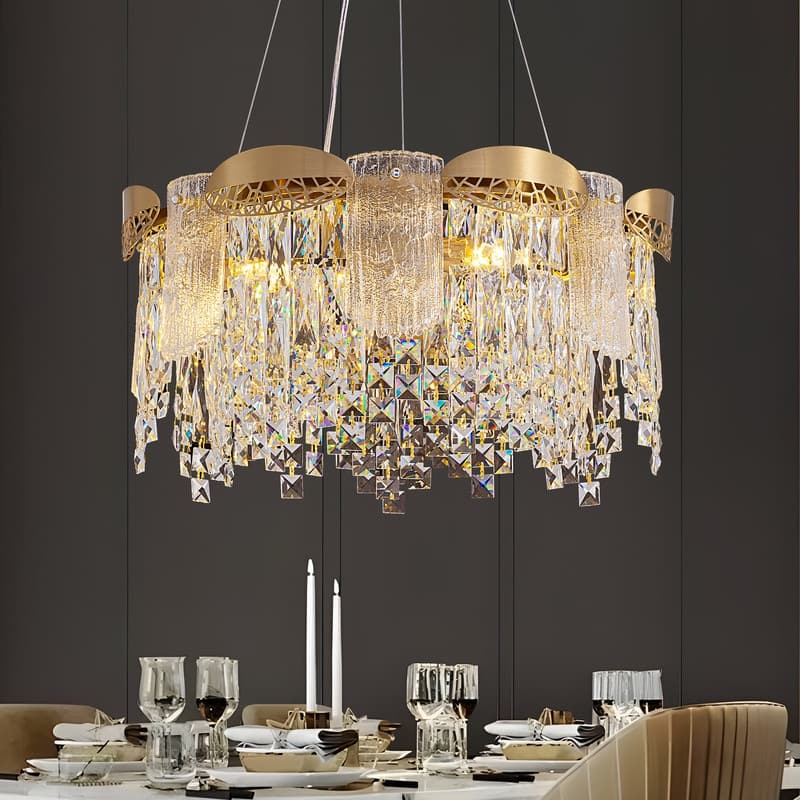 27 in. Modern Crystal Chandelier 12-Light 3-Tier Glam Pendant Light Kitchen Island for Bedroom Living Dining Room