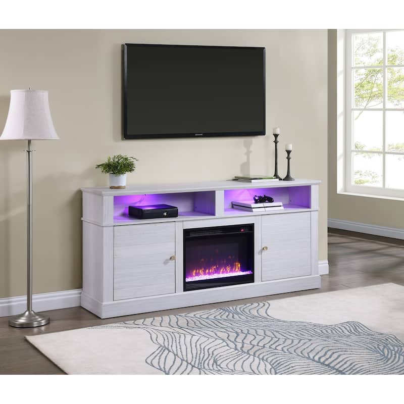 Lucifer 70" Wide White Walnut Finish TV Stand Console with Fireplace and Heater