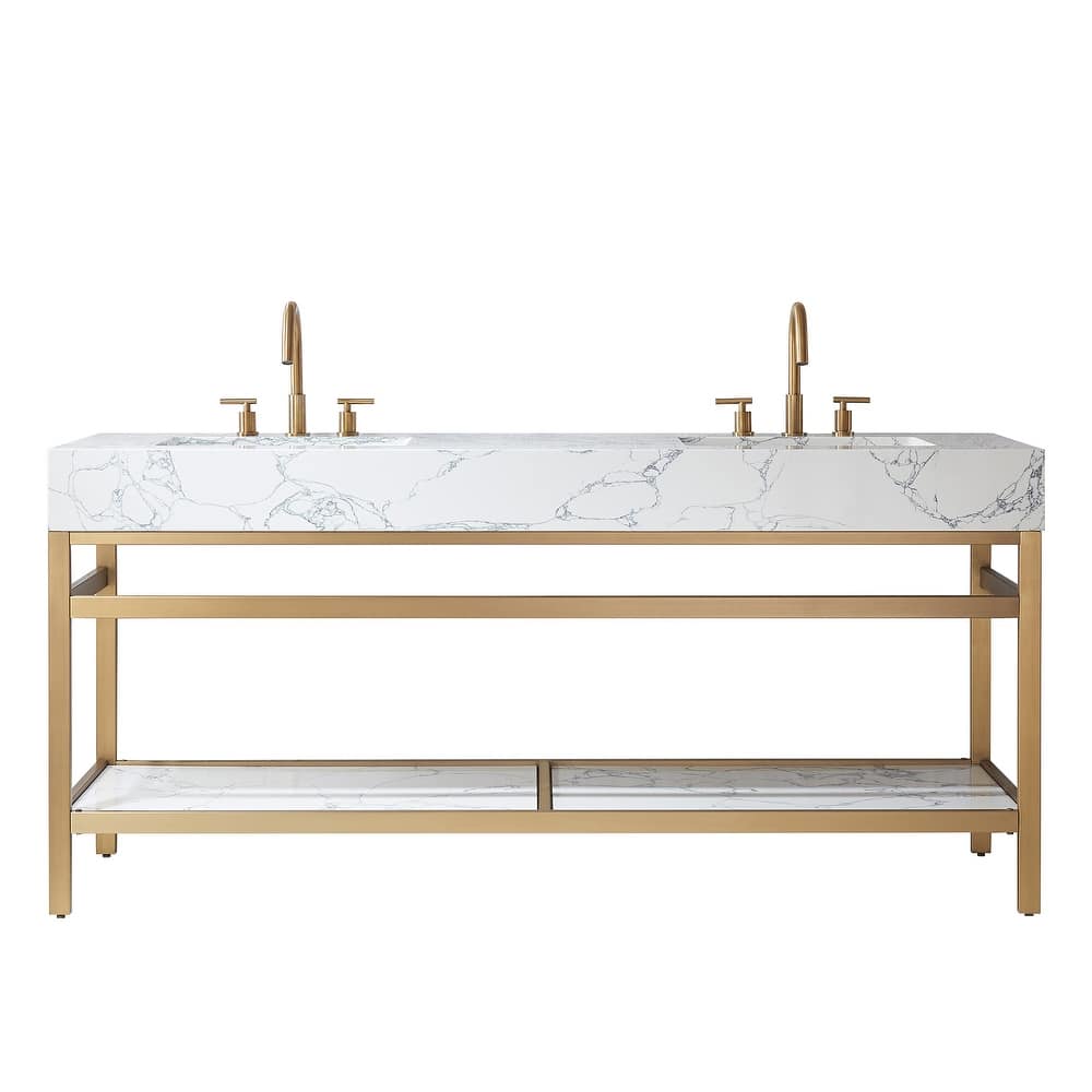 Ecija Bath Vanity, Metal Support with Composite Stone Top, no Mirror