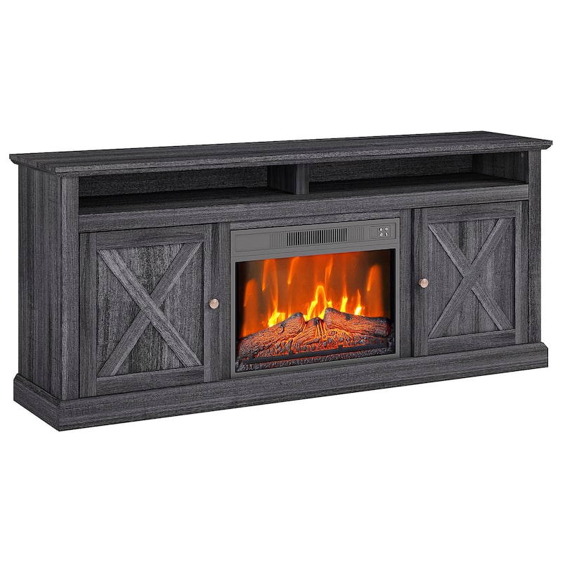 Farmhouse Electric Fireplace TV Stand for TVs up to 65 Inch - 65 inches - Black