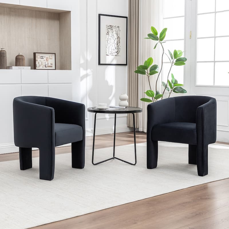 SEYNAR Modern Velvet Accent Chair, Upholstered Barrel Chair with Unique Solid Base for Living Room Soft Club Chair Set of 2 - Black