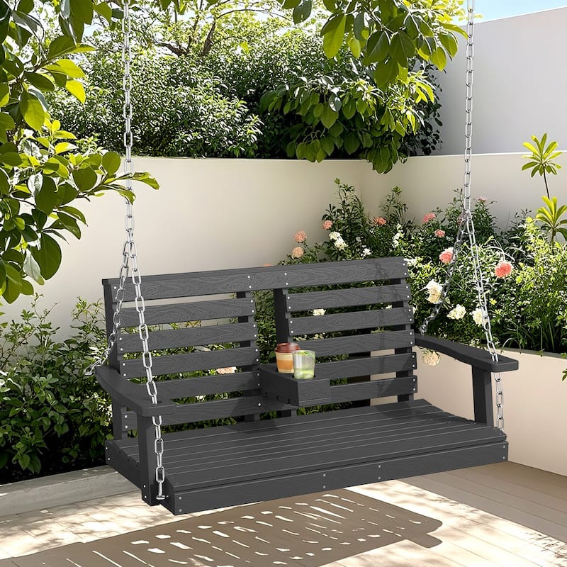 HDPE Plastic Outdoor Porch Swing 2-Person With Chains