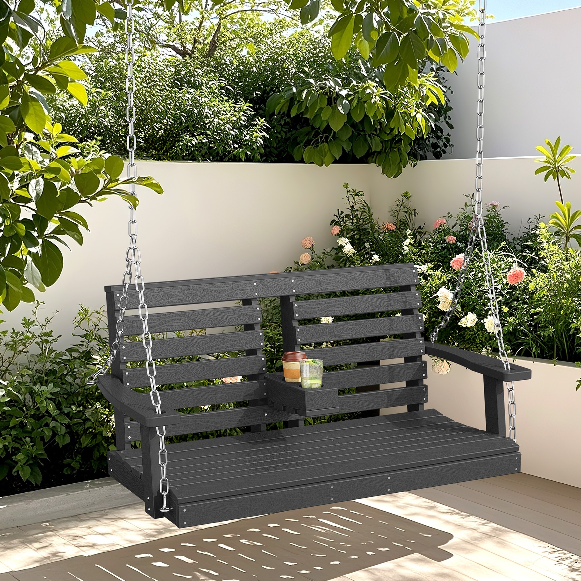 HDPE Plastic Outdoor Porch Swing 2-Person With Chains