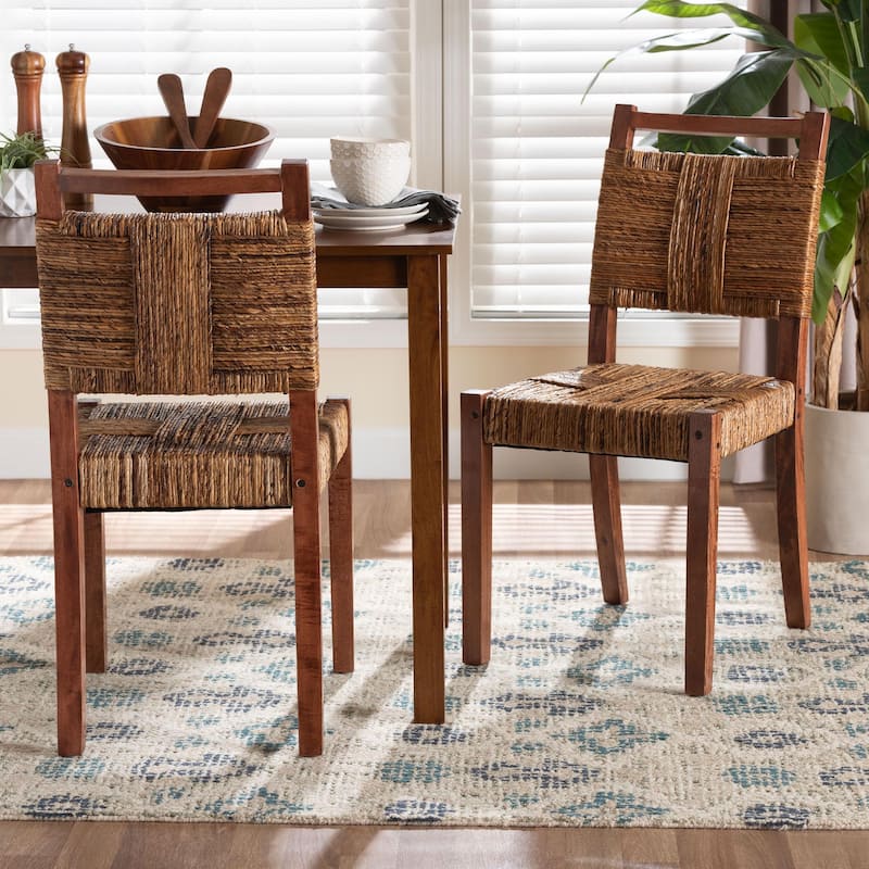Chabela Handwoven Seagrass Dining Chair Set of 2- Solid Mango Wood Frame with Woven Seat and Backrest, Brown
