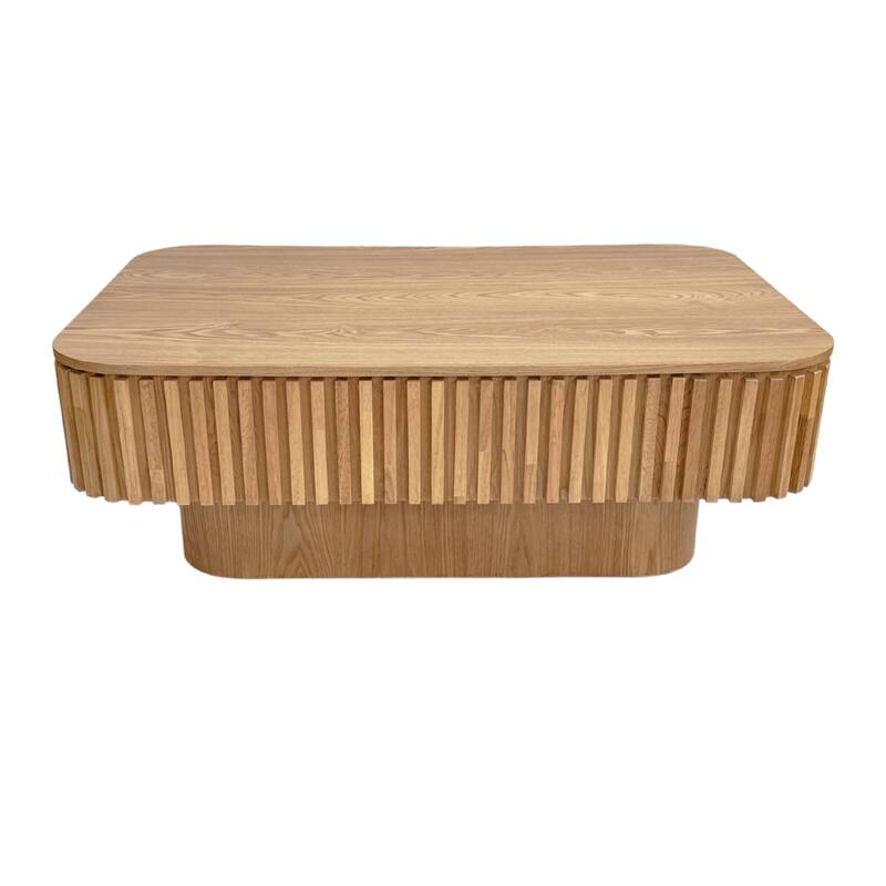 Fluted 38.6" Lift-top Coffee Table, Solid Wood Modern Accent Table with Storage and Adjustable Height