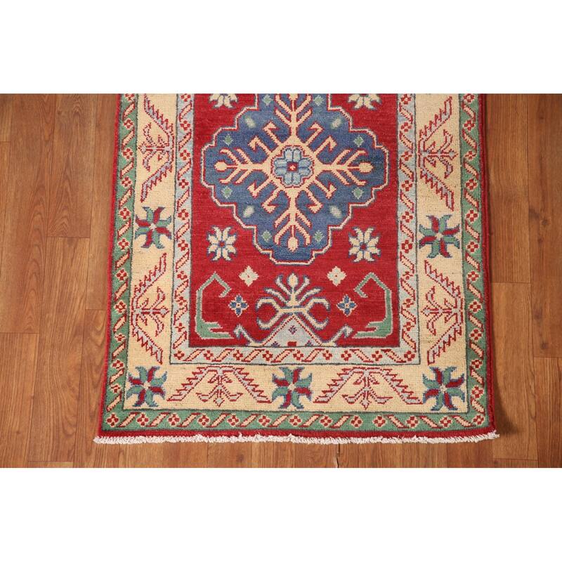 Kazak Runner Rug Hand-Knotted Traditional Red Wool Carpet - 2'5" x 15'11"