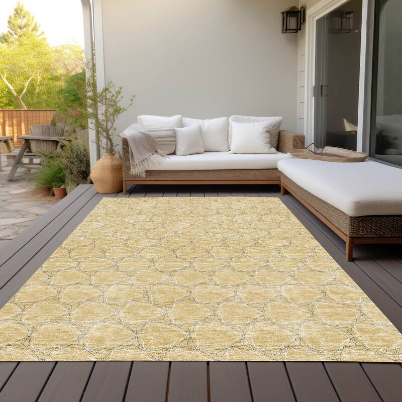 Machine Washable Indoor/ Outdoor Abstract Trellis Chantille Rug - Wheat - 10' x 14'