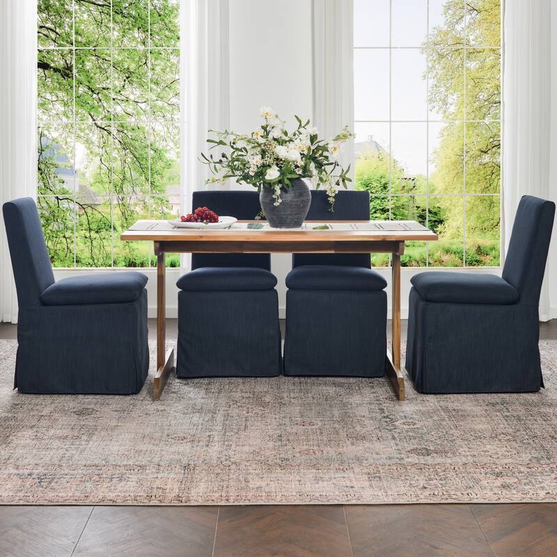 KINWELL Performance Fabric Slipcover Dining Chair Side Chair With Casters