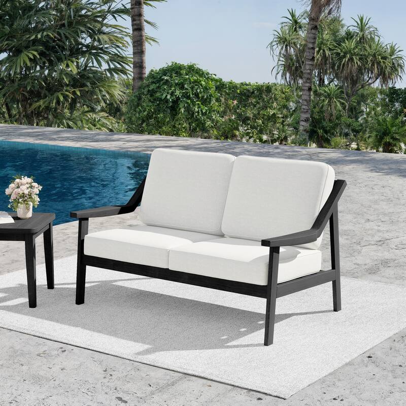 Outdoor Teak Wood Slat Back Patio Loveseat Sofa