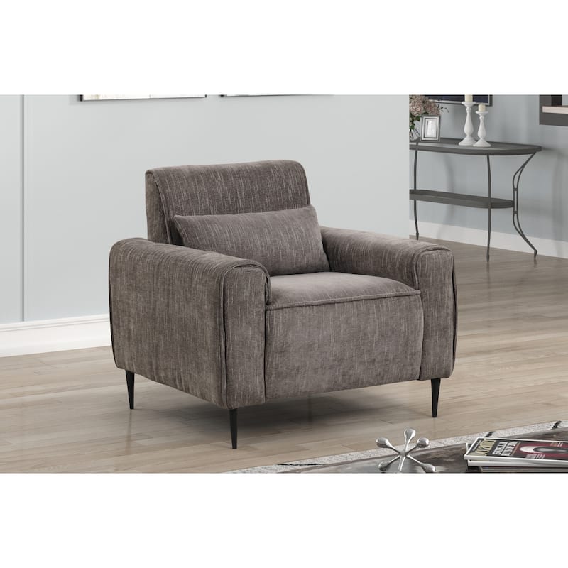 Valentina 38.5" Gray Chenille Chair with Metal Legs and Throw Pillow