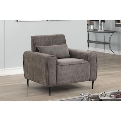 Valentina 38.5" Gray Chenille Chair with Metal Legs and Throw Pillow