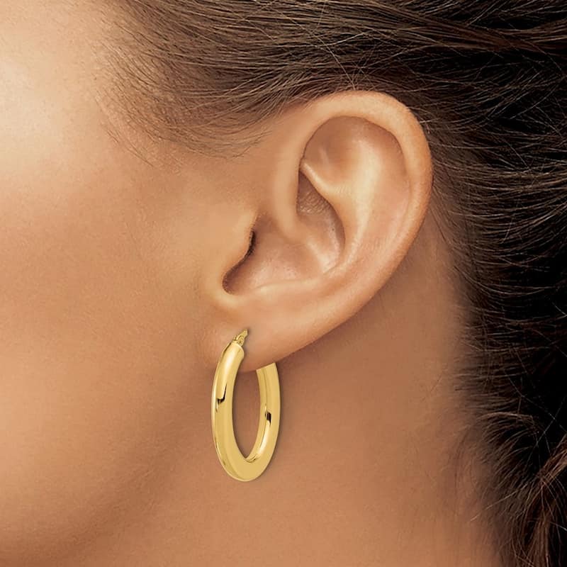 Curata 14k Yellow Gold Polished Tube Oval Hoop Earrings - 29.5x21.3mm