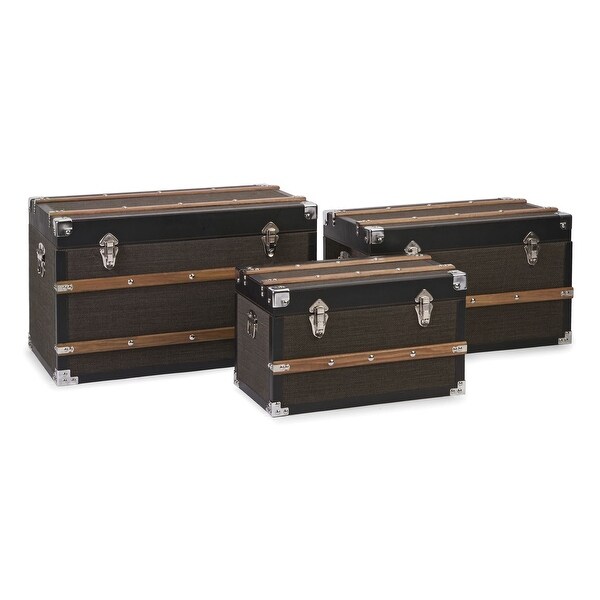 IMAX Home 87644-3 Schultz Three Piece Wood Trunk Set with Pine Wood and Iron Accents - Brown