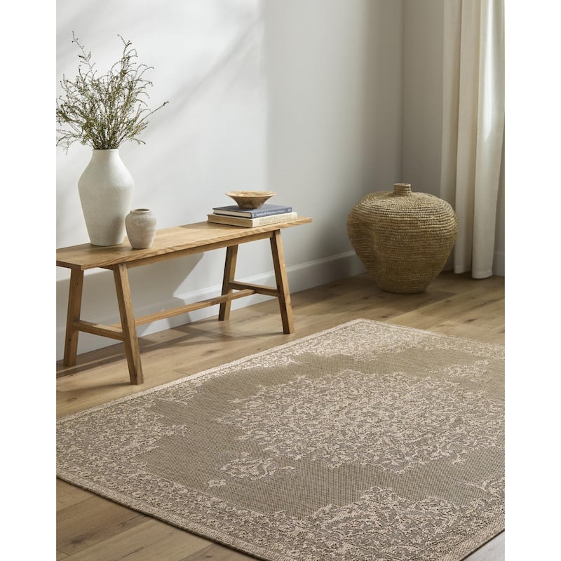 Livabliss Sandra Traditional Medallion Outdoor Area Rug - Brown - 6' 7" x 9'