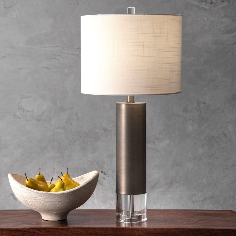 Nuloom 28" Frank Modern Metal Linen Shade Table Lamp - 13"W x 13"D x 28"H - 13"W x 13"D x 28"H - Gray