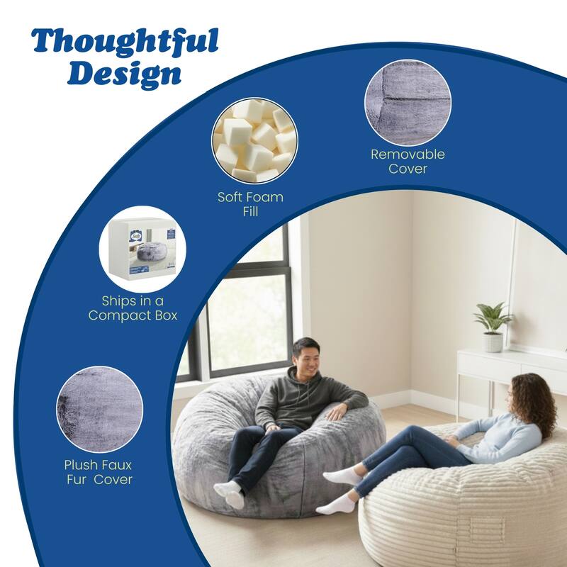 Sealy® Bala Faux Fur Corduroy 5ft Foam Bean Bag Lounger