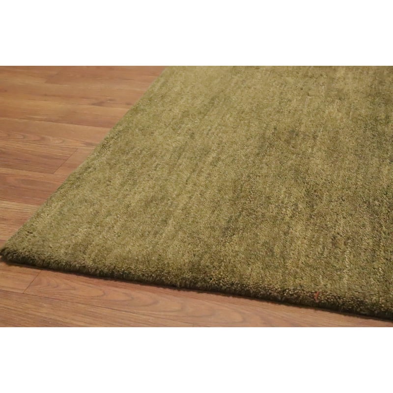 Hand Knotted Oriental 100% Wool Carpet Modern Solid Green Gabbeh Area Rug - 5' 11'' X 3' 10''