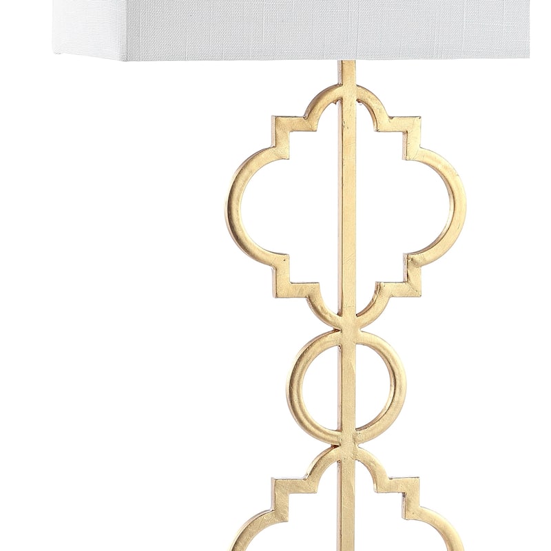 Miami 32" Iron Ogee Trellis Modern LED USB Table Lamp, Gold by JONATHAN Y