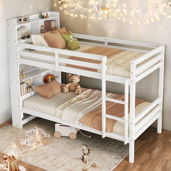 slide 2 of 7, Elegance Twin over Twin Wood Bunk Bed with Convertible to 2 Beds White