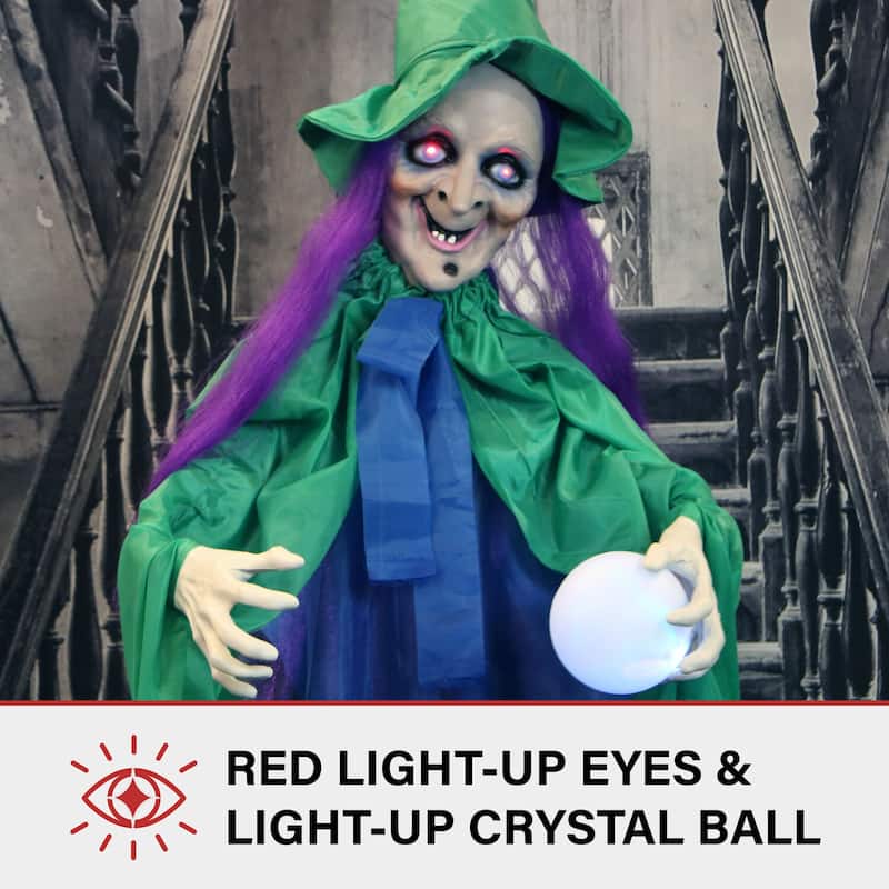 Haunted Hill Farm Vadoma the Animatronic Talking Fortune Teller Witch with Movement and Crystal Ball for Halloween Decoration