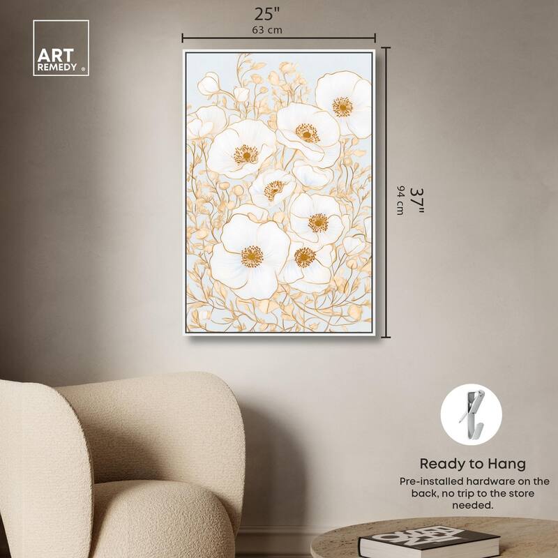 White and Gold Poppies I Canvas by Art Remedy