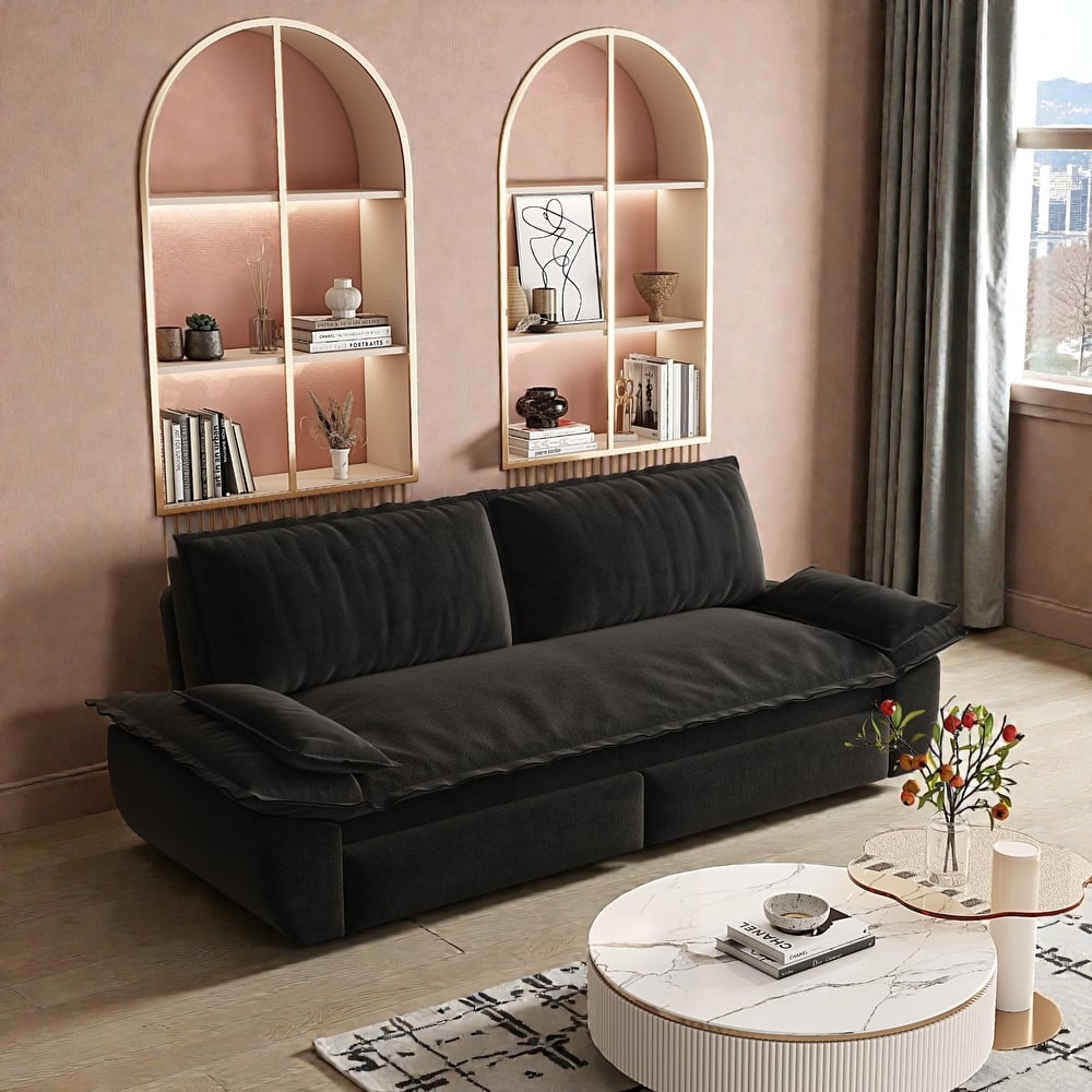 73.2" Pull Out Sofa Bed, 3-in-1 Convertible Queen Sleeper Sofa, Velvet Loveseat Couch for Living Room Bedroom