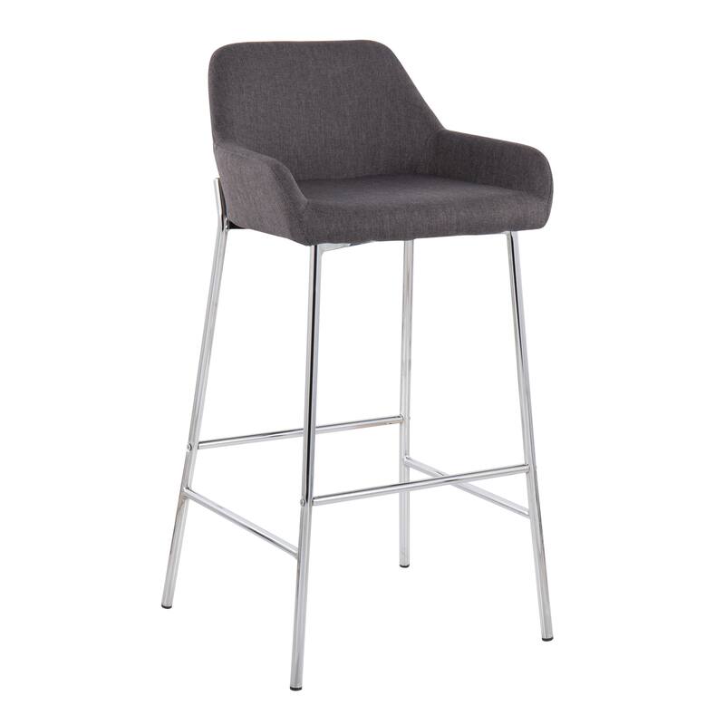 Silver Orchid Galotti Chrome Fixed-Height Upholstered Bar Stool - Set of 2 - Charcoal Fabric