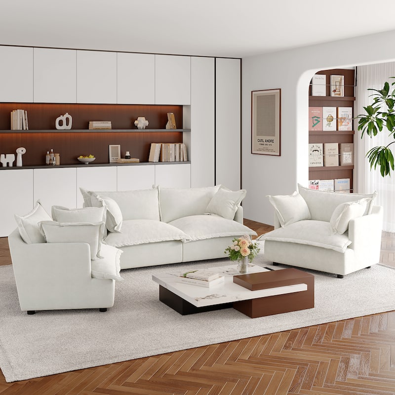 Double Layer Cushion Comfy Cloud Modular Sectional Sofa Set - 4 piece-Beige - Symmetrical