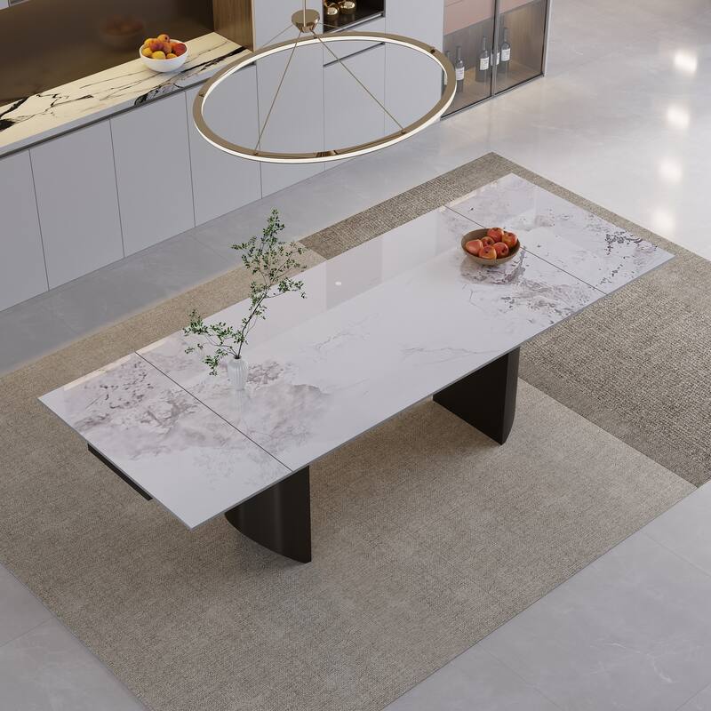 62.99"-94.48" Extendable Rectangular Sintered Stone Top Metal Base Dining Table - 94.48"